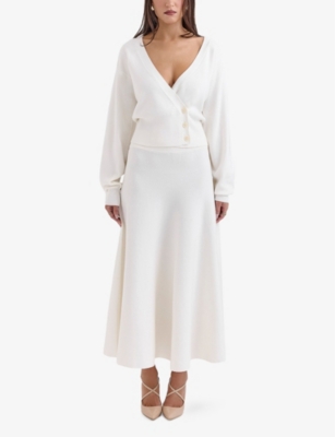 House Of Cb Rowan Balloon Sleeve Cardigan In Ivory