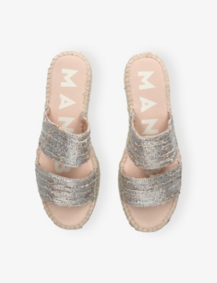 Manebi Womens  Double-strap Cotton Platform Sandals In Gold Comb