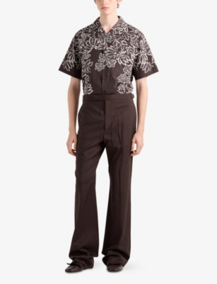 PRADA: Floral-Print Short-Sleeve Cotton Shirt