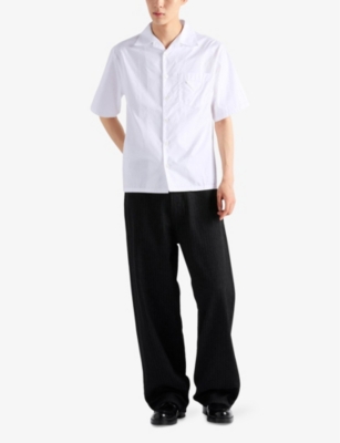 Prada Cotton Shirt With Short Sleeves And Pockets In White