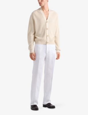 PRADA: Triangle-Logo Straight-Leg Linen Trousers
