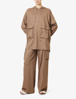 Gymshark Womens  X Leana Deeb Flap-pockets Wide-leg High-rise Stretch-woven Trousers Gs Soul Brown In Gs Soul Brown