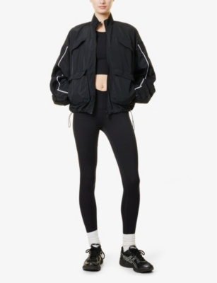 GYMSHARK WOMENS GS BLACK GYMSHARK X LEANA DEEB PIPED-TRIM WOVEN JACKET 