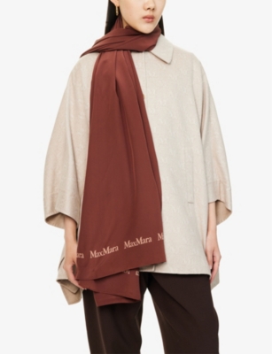 MAX MARA: Fronda Brand-Print Silk Scarf