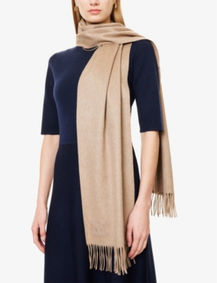 MAX MARA: Wsdalia embroidered-logo cashmere-knit scarf