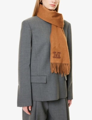 MAX MARA: Wsdalia embroidered-logo cashmere-knit scarf