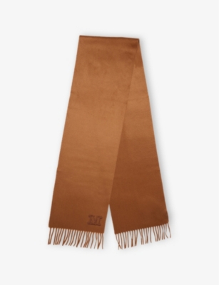 MAX MARA: Wsdalia embroidered-logo cashmere-knit scarf