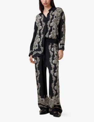 ALLSAINTS: Wide-Leg Mid-Rise Silk Trousers