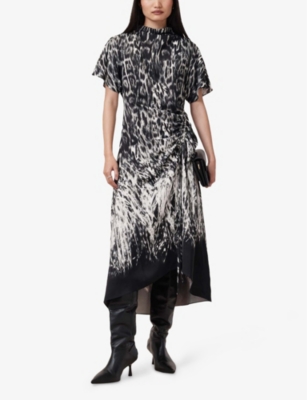ALLSAINTS: Rosie printed ruched woven midi dress