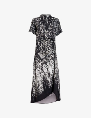 ALLSAINTS: Rosie printed ruched woven midi dress