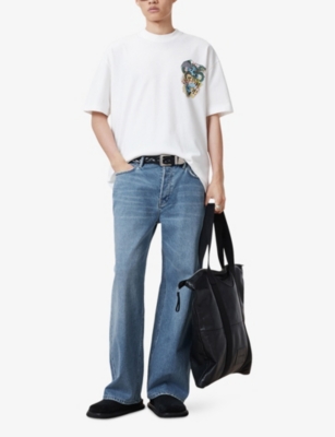 Allsaints Mens Optic White Howl Graphic-print Organic-cotton T-shirt In Chalk White
