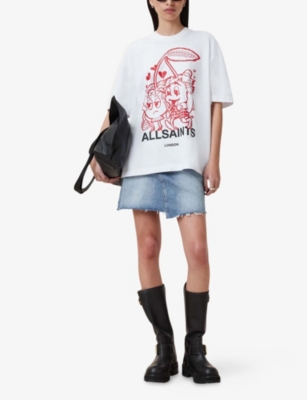 Allsaints Womens Chalk White Etta Graphic-print Cotton-jersey T-shirt In White