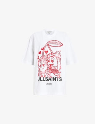 Allsaints Womens Chalk White Etta Graphic-print Cotton-jersey T-shirt In White