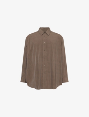 Lemaire Mens Loop Long-sleeves Woven Shirt Walnut