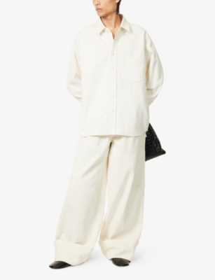 LEMAIRE MENS CREAMY WHITE CONTRAST-STITCH OVERSIZED COTTON-TWILL SHIRT