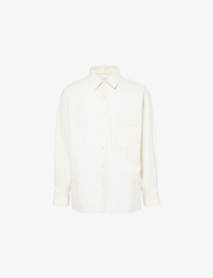 LEMAIRE MENS CREAMY WHITE CONTRAST-STITCH OVERSIZED COTTON-TWILL SHIRT
