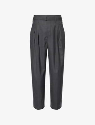 Lemaire Mens Belted Pleated Cotton-poplin Pants Grey Melange
