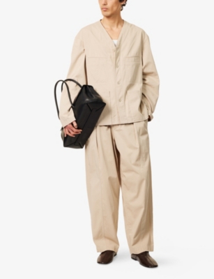 LEMAIRE: Collarless Patch-Pockets Cotton-Poplin Overshirt