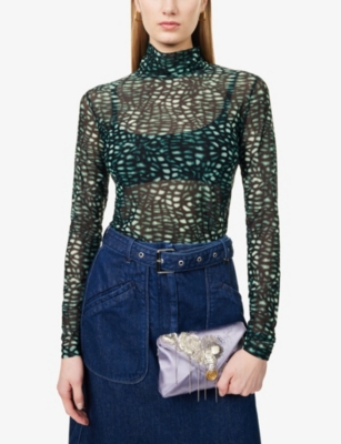 Shop Dries Van Noten Womens Lilac Envelope Embellished Woven Clutch Bag