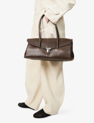 Lemaire Womens  Shoulder Gear Leather Bag In Khaki Brown