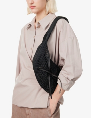 Shop Lemaire Womens Black Fortune Croissant Filt Woven And Leather Shoulder Bag
