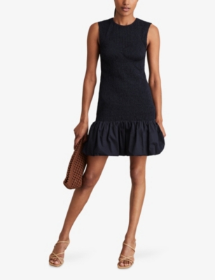 Reiss Womens Navy Belinda Shirred-bodice Cotton Mini Dress