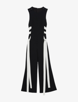 Reiss Womens Navy White Emma Ladder-trim Wide-leg Stretch-woven Jumpsuit