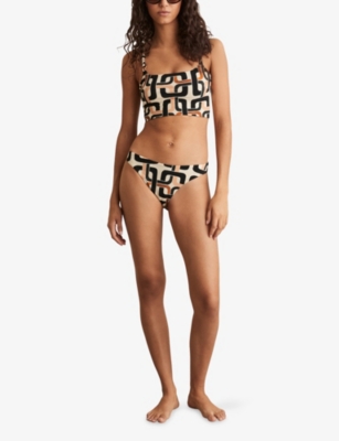Reiss Womens Brown Cream Heidi Chain-print Tankini Top In Multi