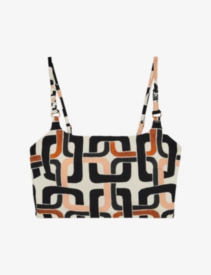 Reiss Womens Brown Cream Heidi Chain-print Tankini Top