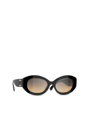 Pre-owned Chanel Womens Black Ch5528 Oval-frame Acetate Sunglasses