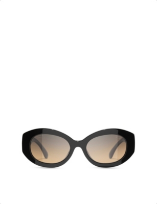 Pre-owned Chanel Womens Black Ch5528 Oval-frame Acetate Sunglasses