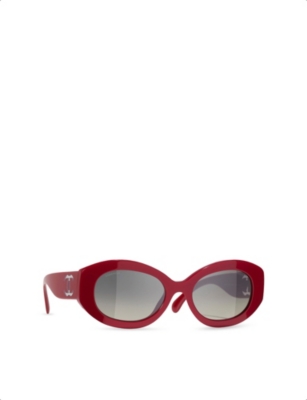 Pre-owned Chanel Womens Red Ch5528 Oval-frame Acetate Sunglasses