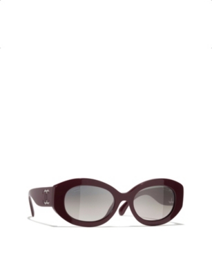 Pre-owned Chanel Womens Red Ch5528 Oval-frame Acetate Sunglasses