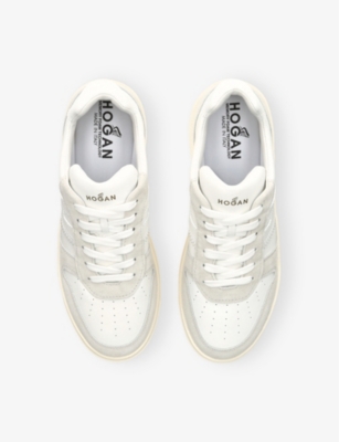 Hogan Mens  H630 Allacciato Logo-embossed Low-top Leather Trainers In Beige Comb