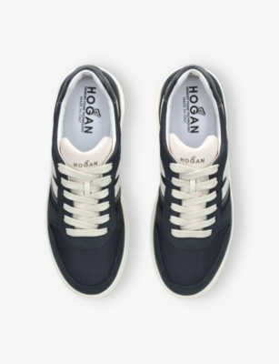 Hogan Mens Allacciato H 630 Brand-embroidered Leather And Mesh Low-top Trainers Navy In Navy