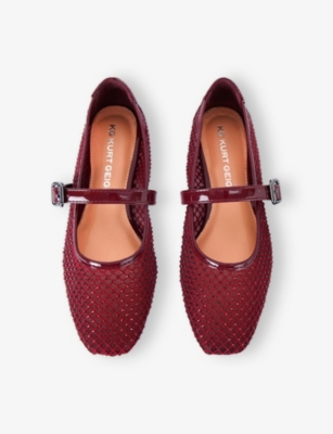 Kg Kurt Geiger Womens Wine Nina Rhinestone-embellished Mesh Mary Jane Flats Eur 41 / 8 Uk