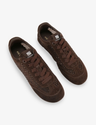 KG KURT GEIGER: Listen Rhinestone-Embellished Mesh and Suede Low-Top Trainers