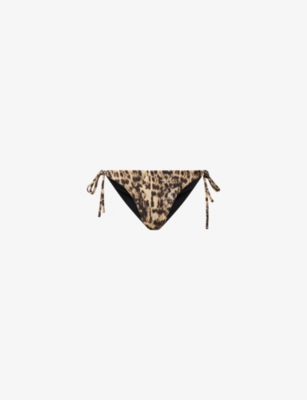 Allsaints Womens Evia Golden Br Saph Leopard-print Side-tie Stretch-woven Bikini Bottoms