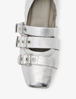 Allsaints Aurora Leather Ballet Shoe In Silver