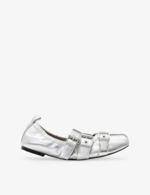 Allsaints Aurora Leather Ballet Shoe In Silver