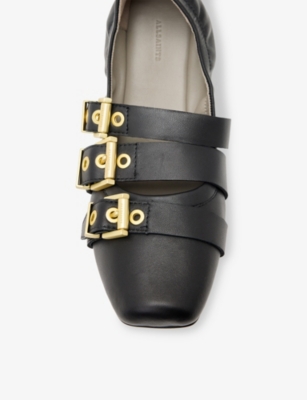 Allsaints Aurora Leather Ballet Shoes In Black