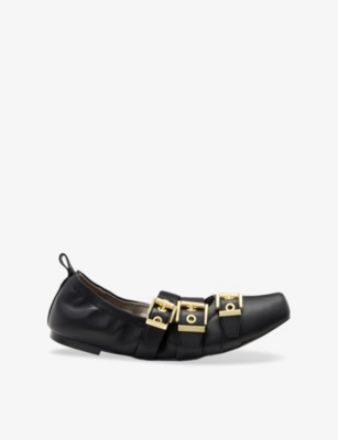 Allsaints Aurora Leather Ballet Shoes In Black