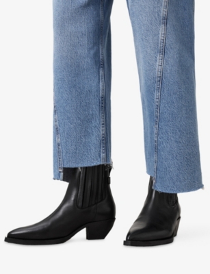Allsaints Womens Black Marcie Leather Ankle Boots Eur 39 / 6 Uk In Black