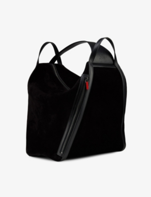 CHRISTIAN LOUBOUTIN: Pyramid Logo-Print Suede Hobo Bag