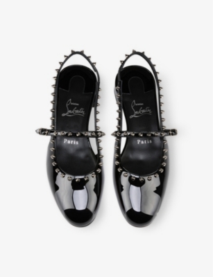 Shop Christian Louboutin Womens  Sweet Janispikes Patent-leather Ballerina Flats In Black