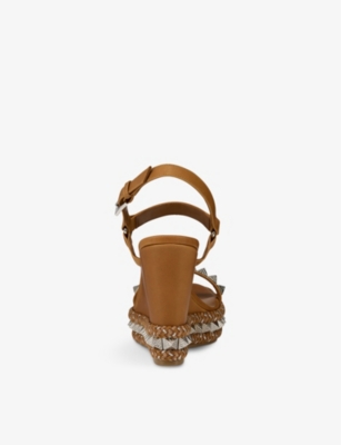 Christian Louboutin Studded Braided Wedge Sandals Embellishments In Terra