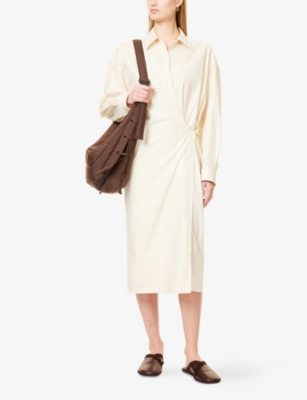 LEMAIRE: Twisted Long-Sleeve Cotton Maxi Dress