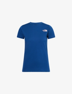 THE NORTH FACE WOMENS BLUE/METAL PINK LOGO-TEXT PRINT COTTON T-SHIRT XS 