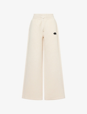 Shop The North Face Womens  Logo-appliqué Wide-leg Cotton-jersey Jogging Bottoms In Heather