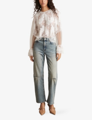 REISS: Mahni Darted-Knee Barrel-Leg High-Rise Stretch-Denim Jeans